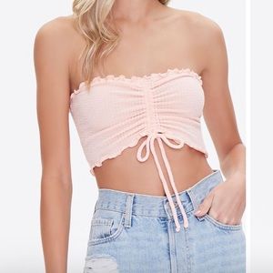 Forever 21 Peach ruched drawstring tube top NWOT